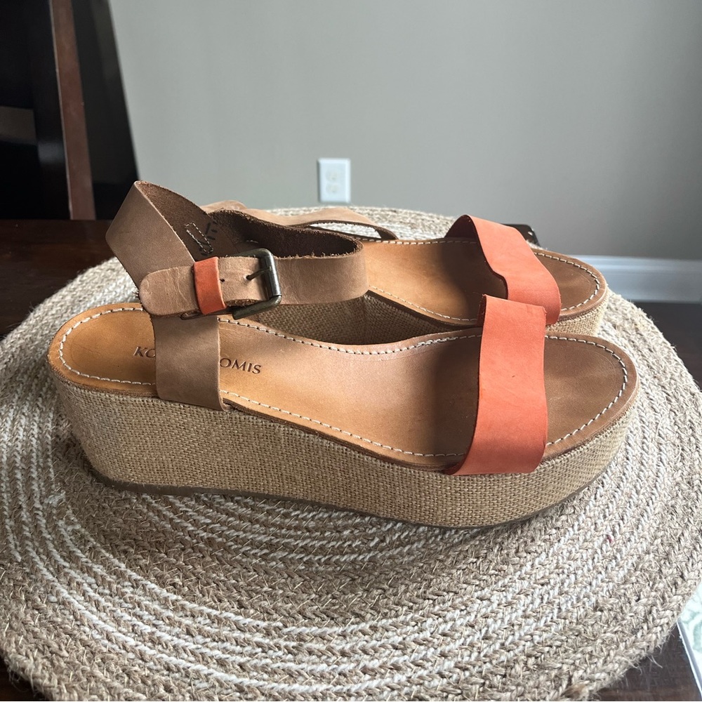 Orange and tan platform sandals